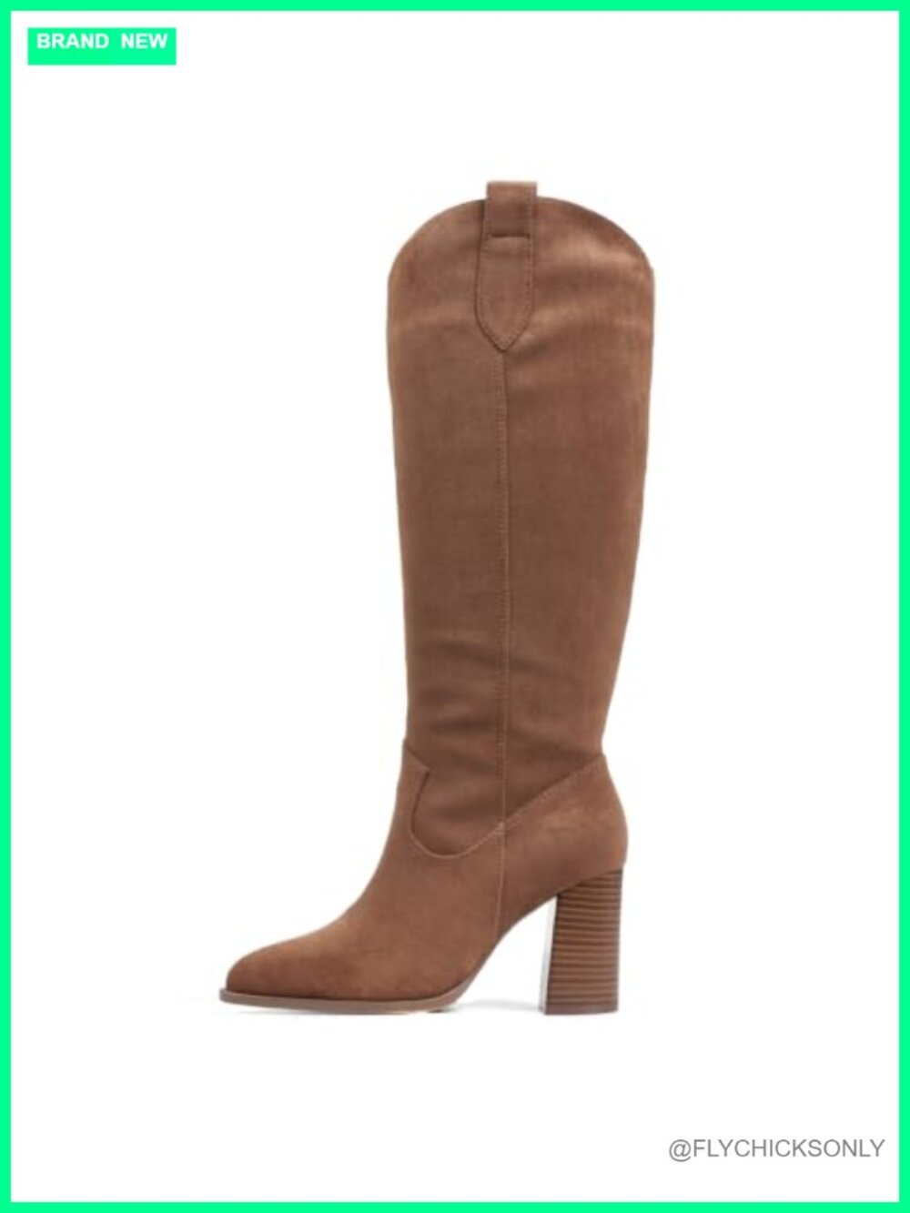 Faux Suede Knee High Boots Women Wide Calf Western Chunky Heel